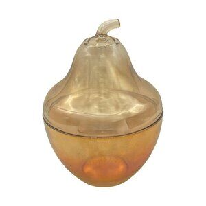 Vintage Jeannette Glass Co. Marigold Carnival Glass Pear Lidded Candy Dish